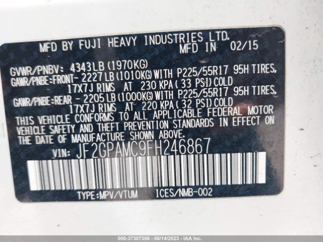 JF2GPAMC9FH246867 Subaru Xv Crosstrek Limited