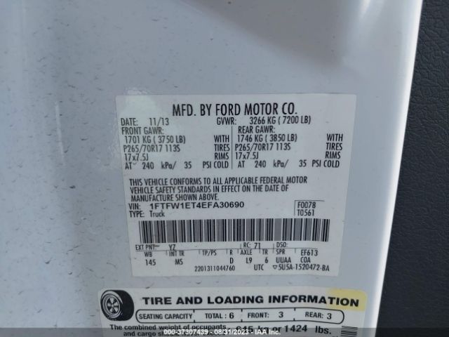 1FTFW1ET4EFA30690 Ford F-150 Xl/xlt/fx4/lariat