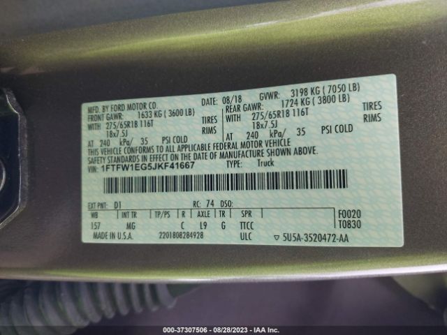1FTFW1EG5JKF41667 Ford F-150 Xl/xlt/lariat