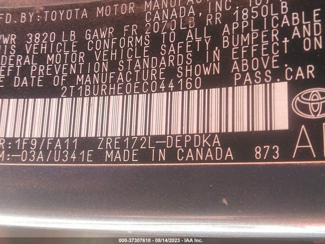 Toyota Corolla L/le/s/s Plus/le Plus 2014 2T1BURHE0EC044160 Image 9