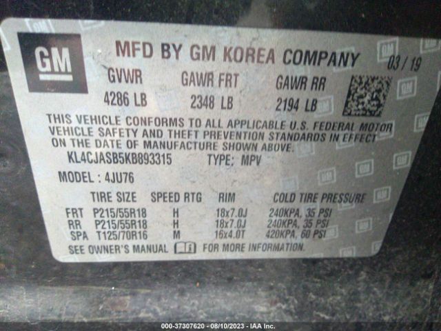 KL4CJASB5KB893315 Buick Encore Preferred