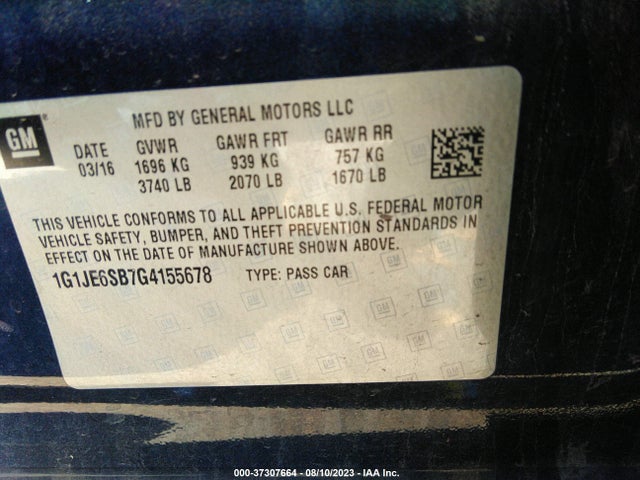 Chevrolet SONIC LTZ 2016 1G1JE6SB7G4155678 Image 9