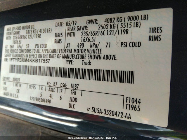 1FTYR3XM4KKB17557 Ford TRANSIT VAN