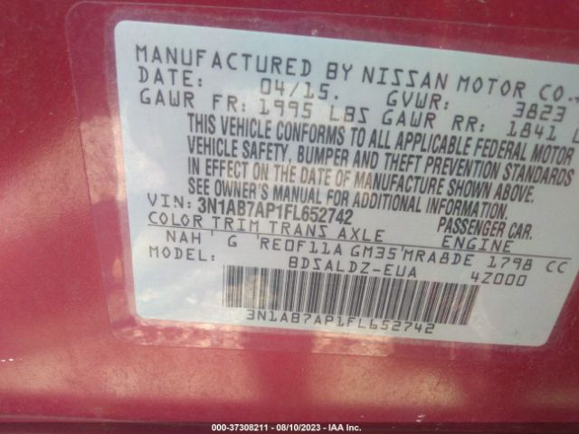 3N1AB7AP1FL652742 Nissan Sentra Sr/sl/s/sv/fe+ S