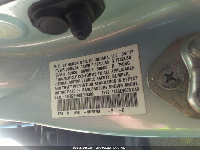 2012 HONDA CIVIC SDN LX VIN: 19XFB2F56CE059309