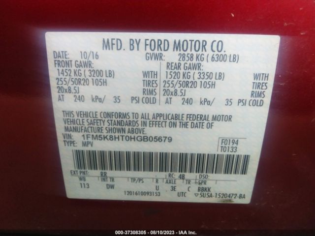 1FM5K8HT0HGB05679 Ford Explorer Platinum