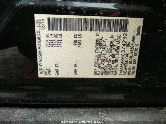 1N4AA6APXHC374292 Nissan Maxima Sv/s/sl/sr/platinum