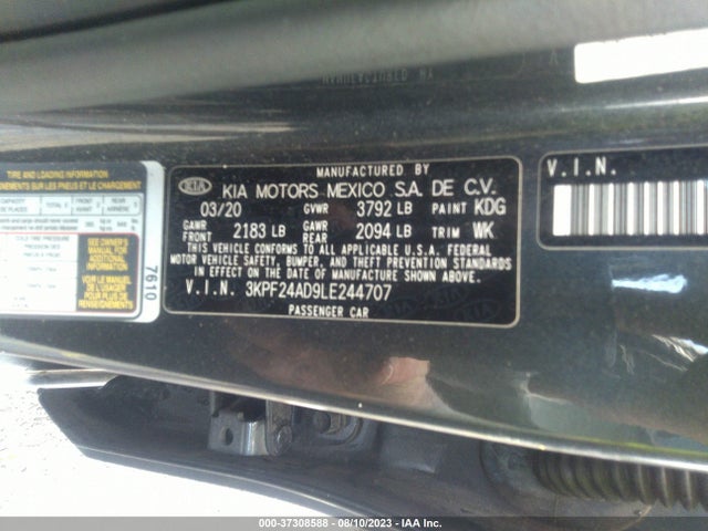2020 KIA FORTE LXS VIN: 3KPF24AD9LE244707