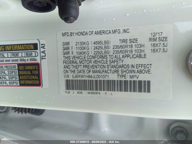 Honda Cr-v Ex-l 2018 5J6RW1H84JL001071 Image 9