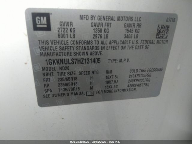 1GKKNULS7HZ131405 GMC ACADIA SLT