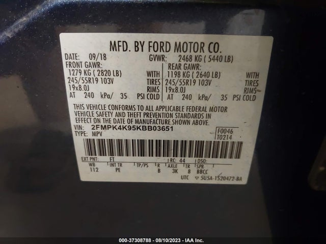 Ford Edge Titanium 2019 2FMPK4K95KBB03651 Image 15