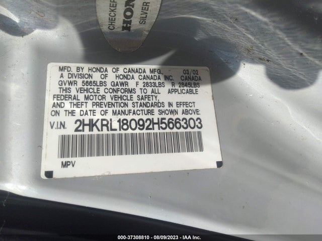 2002 HONDA ODYSSEY EX-L W/DVD/LEATHER VIN: 2HKRL18092H566303