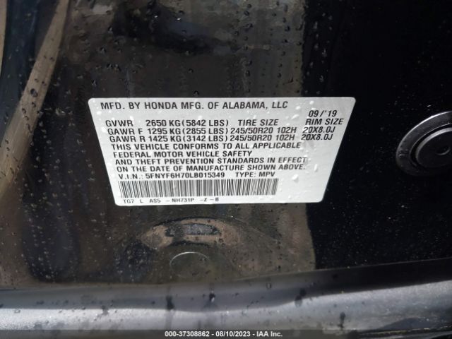 5FNYF6H70LB015349 Honda Pilot Black Edition