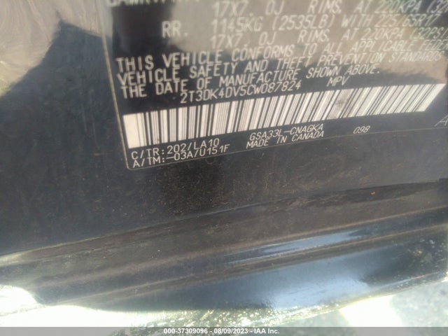 2012 TOYOTA RAV4 LIMITED VIN: 2T3DK4DV5CW087824