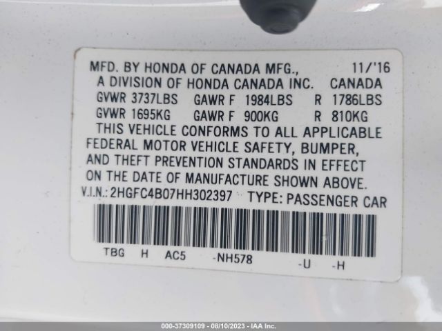 2HGFC4B07HH302397 Honda Civic Lx-p