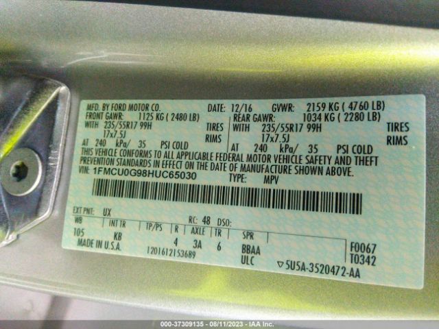 1FMCU0G98HUC65030 Ford ESCAPE SE