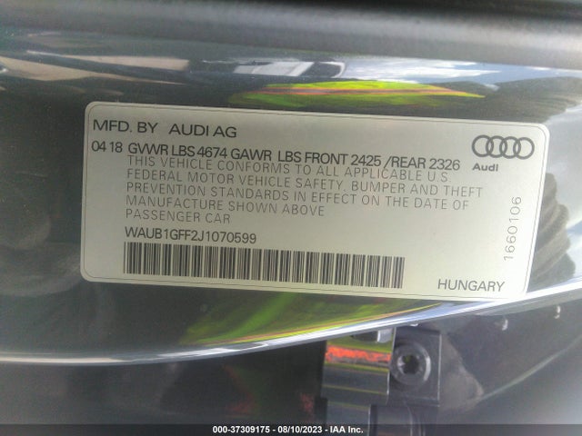 2018 Audi S3, VIN: WAUB1GFF2J1070599