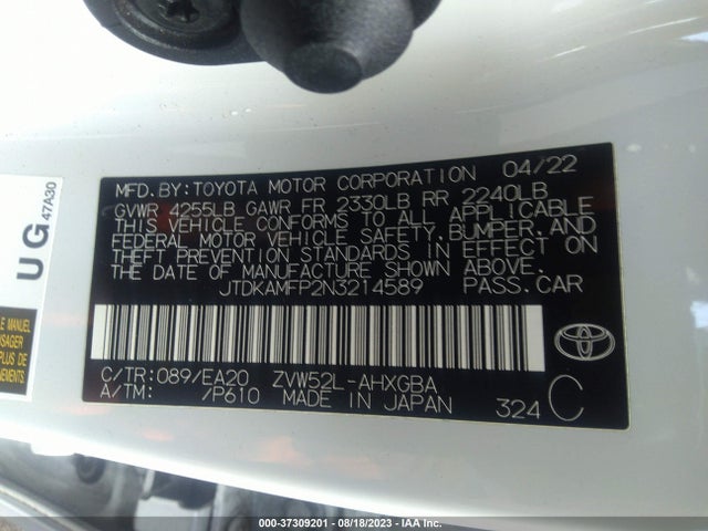 2022 TOYOTA PRIUS PRIME LE/XLE/LIMITED VIN: JTDKAMFP2N3214589