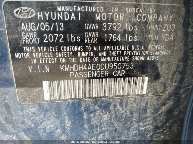 2013 HYUNDAI ELANTRA GLS PZEV VIN: KMHDH4AE0DU950753