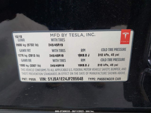 Tesla Model S 75d/100d/p100d 2018 5YJSA1E24JF285648 Image 9