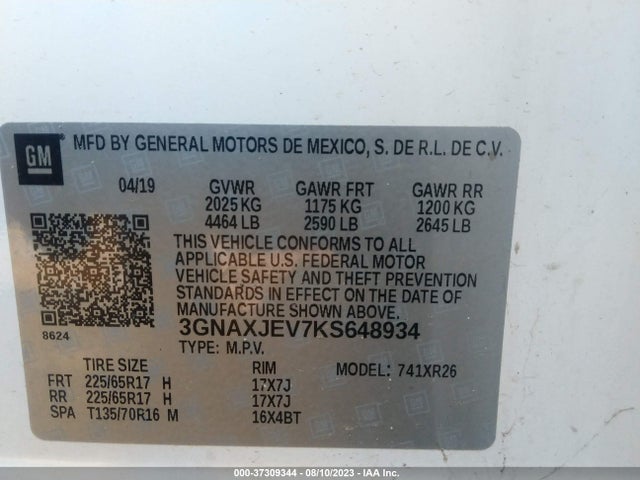 Chevrolet EQUINOX LT 2019 3GNAXJEV7KS648934 Image 9
