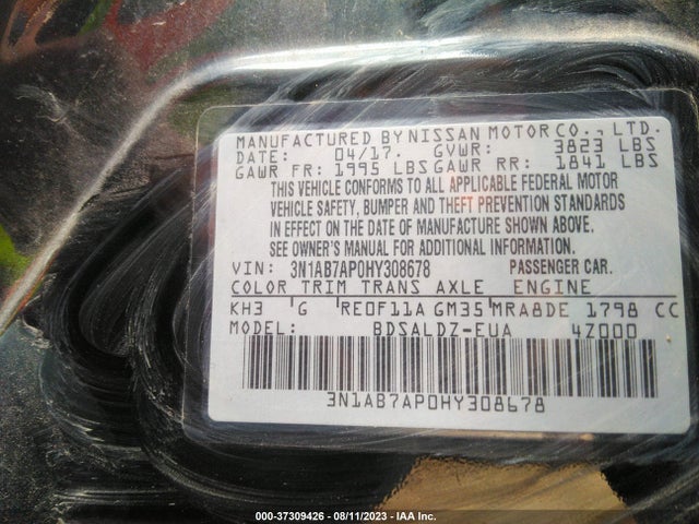 Nissan SENTRA SV 2017 3N1AB7AP0HY308678 Image 9