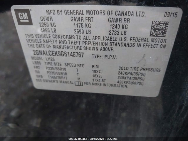 Chevrolet EQUINOX LT 2016 2GNALCEK9G6146767 Image 9