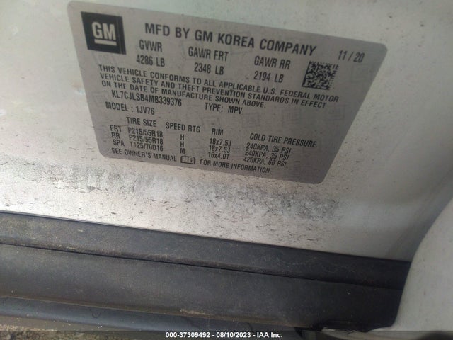 Chevrolet Trax Lt 2021 KL7CJLSB4MB339376 Image 9