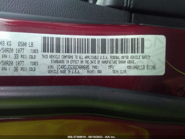 1C4RDJDG3GC400605 Dodge DURANGO LIMITED