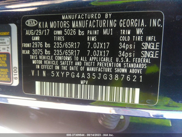 KIA SORENTO LX 2018 5XYPG4A35JG387621 Image 9