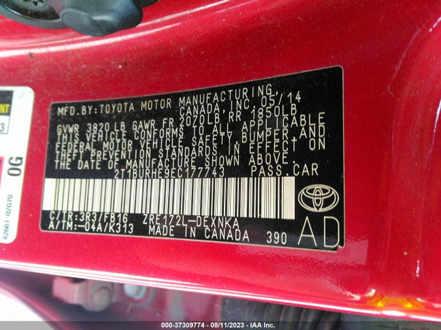Toyota Corolla L/le/s/s Plus/le Plus 2014 2T1BURHE9EC177743 Image 15