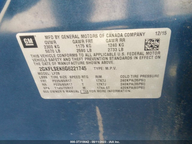 GMC Terrain Sle 2016 2GKFLSEK6G6221745 Image 9