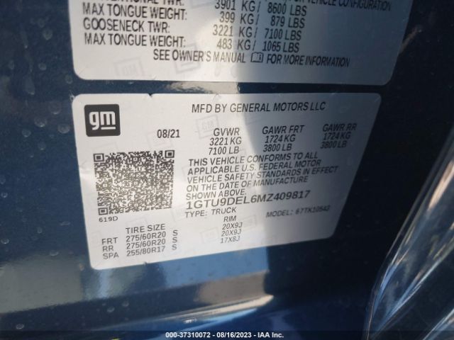 1GTU9DEL6MZ409817 GMC Sierra 1500 Slt