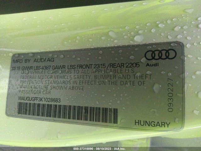 WAUGUGFF3K1028683 Audi A3 Sedan Premium Plus