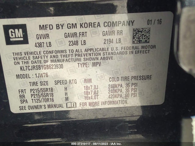 Chevrolet TRAX LTZ 2016 KL7CJRSB1GB623930 Image 9