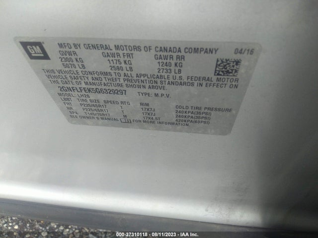 Chevrolet EQUINOX LT 2016 2GNFLFEK5G6329297 Image 15