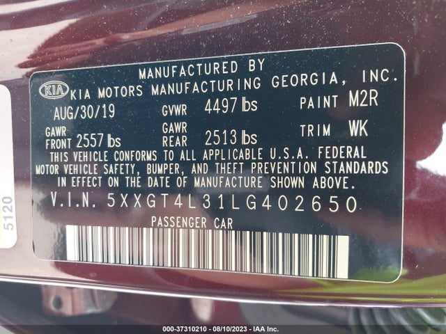 KIA Optima Lx 2020 5XXGT4L31LG402650 Image 9