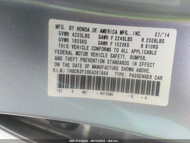 Honda Accord Sedan Lx 2014 1HGCR2F39EA287888 Image 9