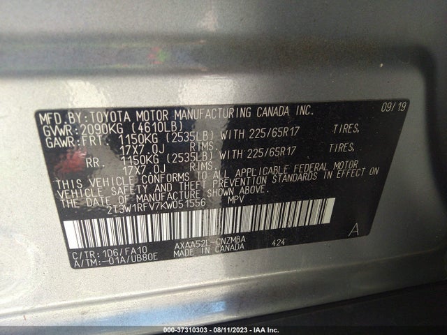 2019 TOYOTA RAV4 2T3W1RFV7KW051556 Photo 8