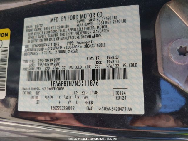 1FA6P8TH7N5111876 Ford Mustang Ecoboost