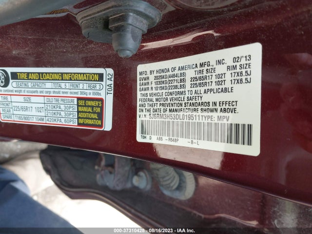 2013 HONDA CR-V EX VIN: 5J6RM3H53DL019511