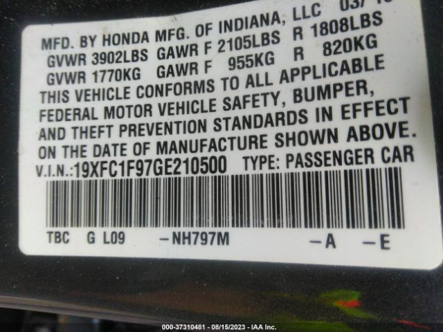 19XFC1F97GE210500 Honda Civic Sedan Touring