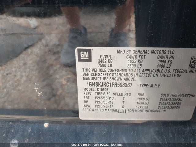 Chevrolet Suburban Lt 2015 1GNSKJKC1FR598367 Image 9
