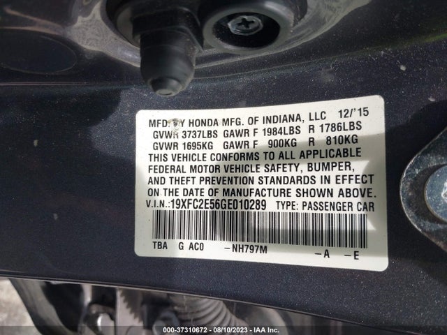 2016 HONDA CIVIC SEDAN LX VIN: 19XFC2E56GE010289