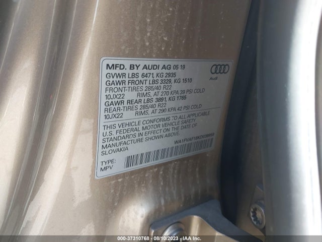 WA1FVAF18KD039958 Audi Q8 Prestige