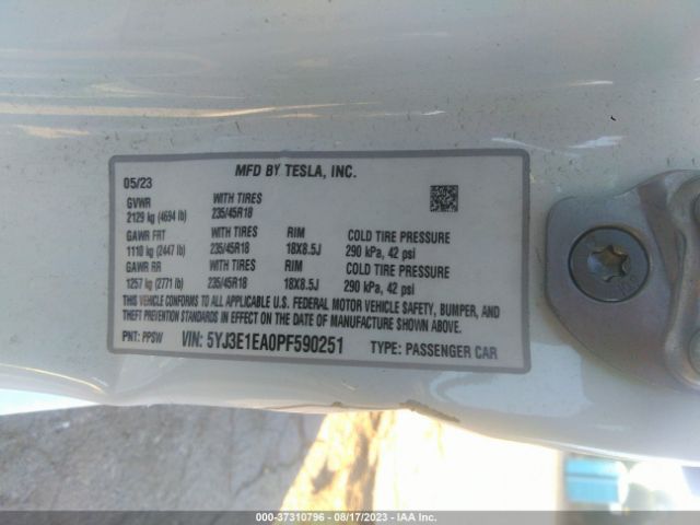 5YJ3E1EA0PF590251 Tesla MODEL 3