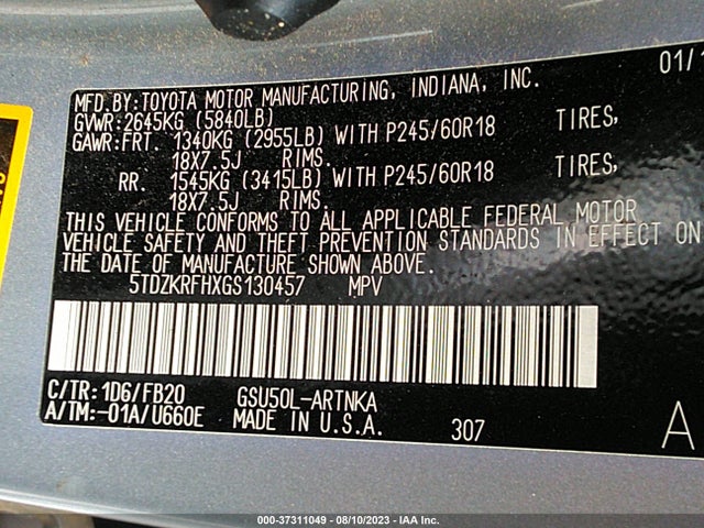 Toyota Highlander Le 2016 5TDZKRFHXGS130457 Image 15