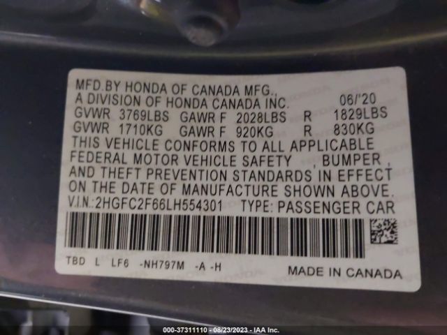 2HGFC2F66LH554301 Honda Civic Sedan Lx