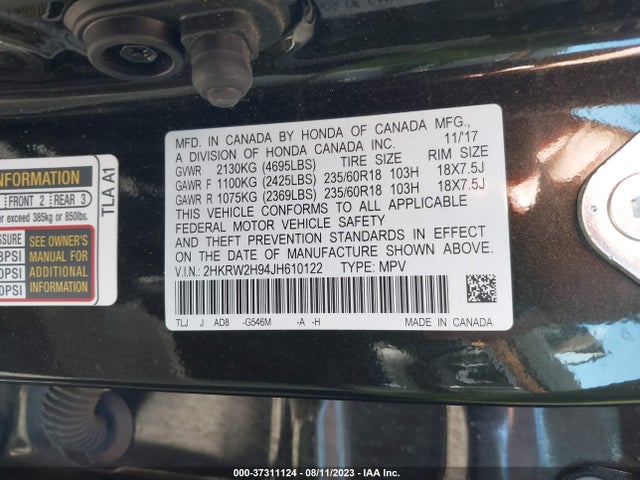 Honda Cr-v Touring 2018 2HKRW2H94JH610122 Image 9