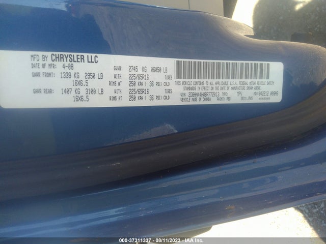 2008 DODGE GRAND CARAVAN SE VIN: 2D8HN44H08R772013